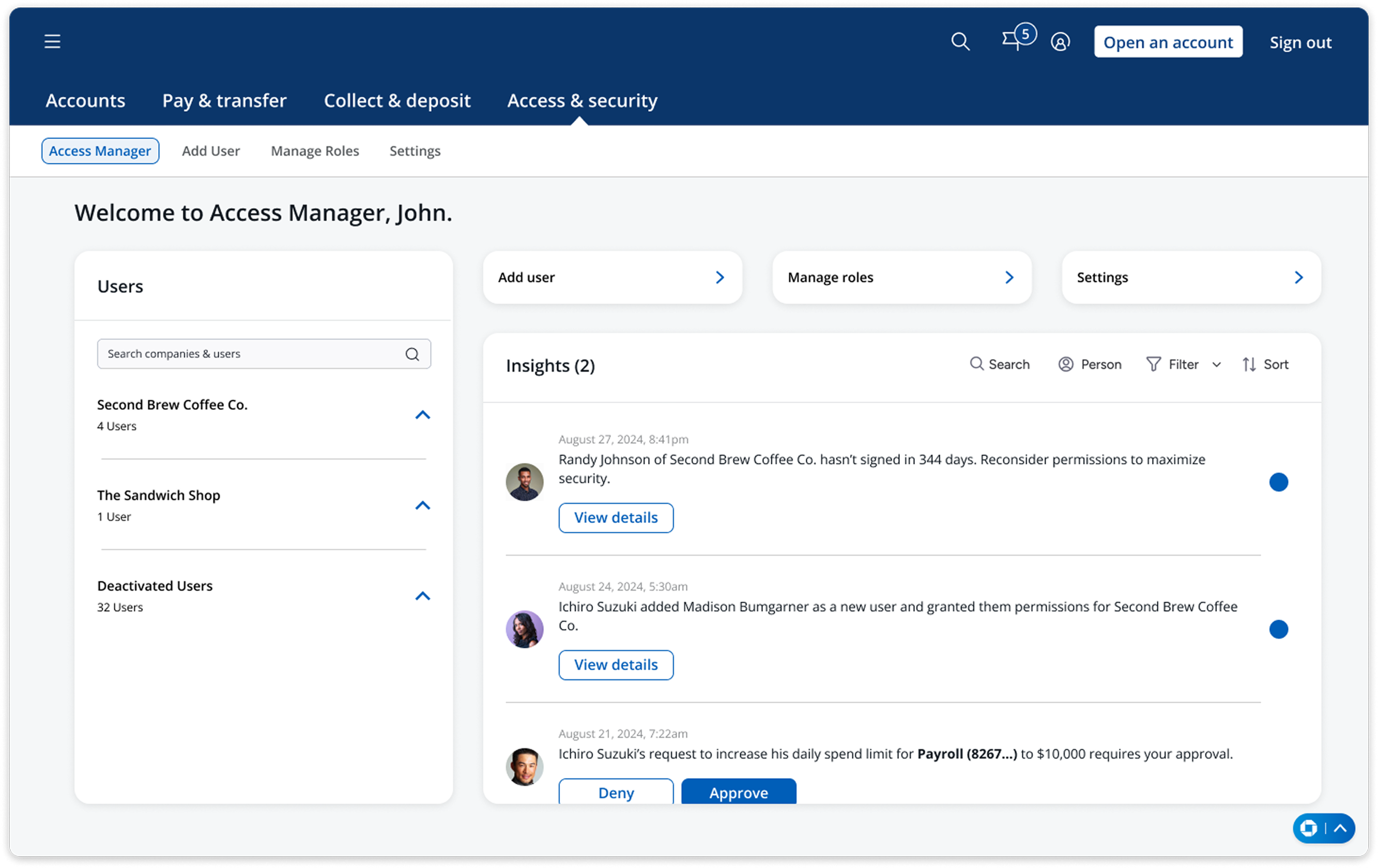 Prototype B — company-focused Access Manager with insights panel